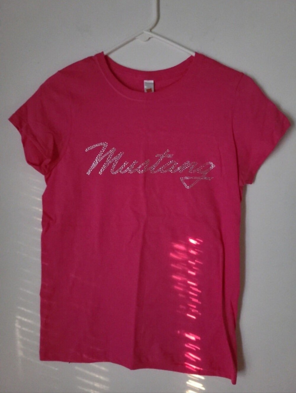 Hanes Girls Pink Short Sleeve Tee with Rhinestone 'Mustang' Script